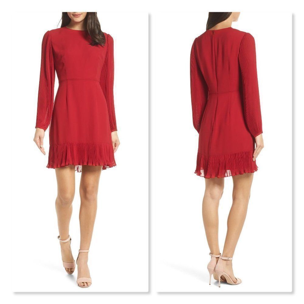 Chelsea28 Pleat Sleeve & Ruffle Hem Dress sz Large